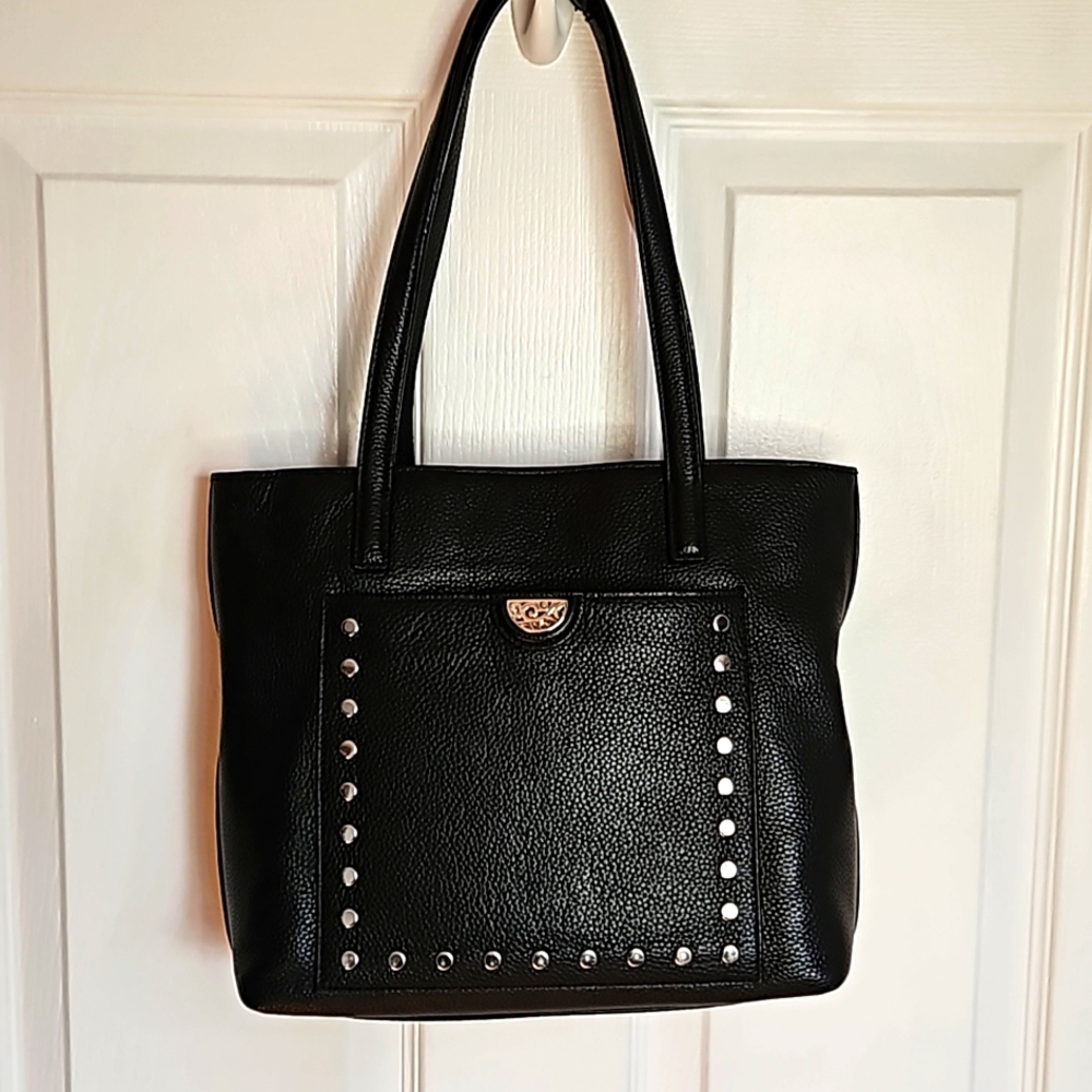Brighton black leather studded Allure? Shoulder bag EUC